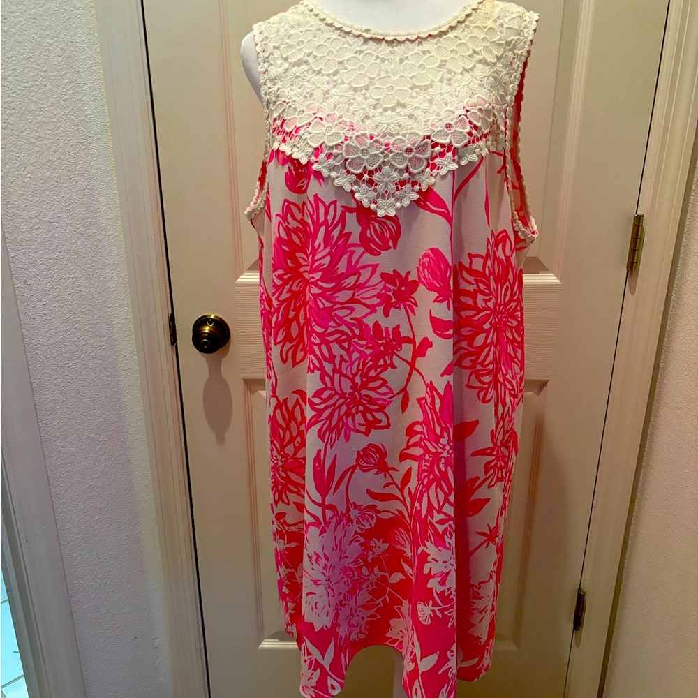 Lilly Pulitzer white crocheted top pink floral dress
